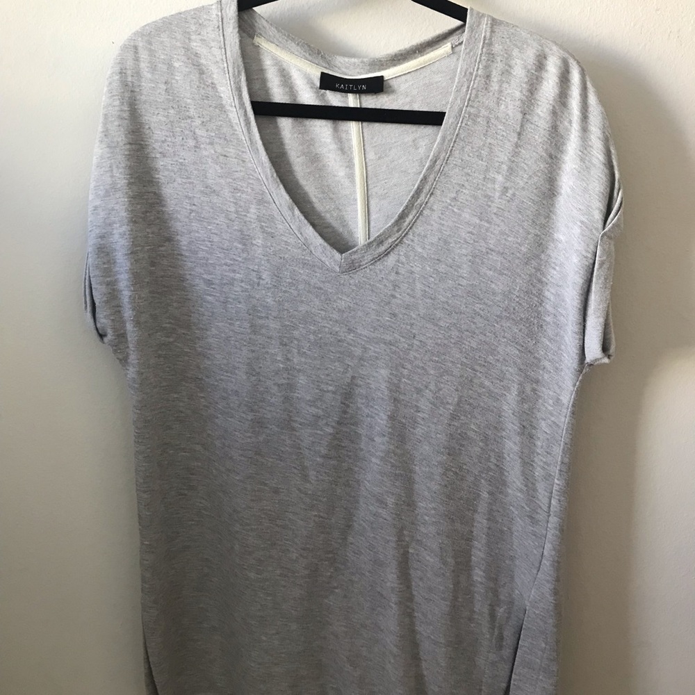 Boutique Gray Rolled Sleeve V-Neck Shirt